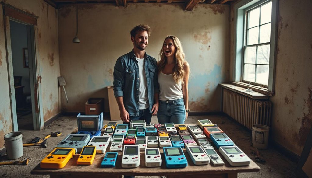un couple achète une maison à rénover et fait une surprenante découverte : une collection complète de jeux game qui ravira les passionnés et ravive les souvenirs d'enfance.