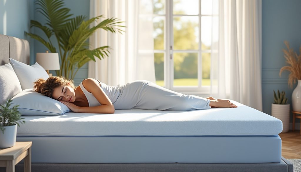 profitez du surmatelas emma à -50 % et bénéficiez d'une nuit fraîche et confortable en réduisant la chaleur corporelle. offrez-vous un sommeil réparateur dès maintenant !